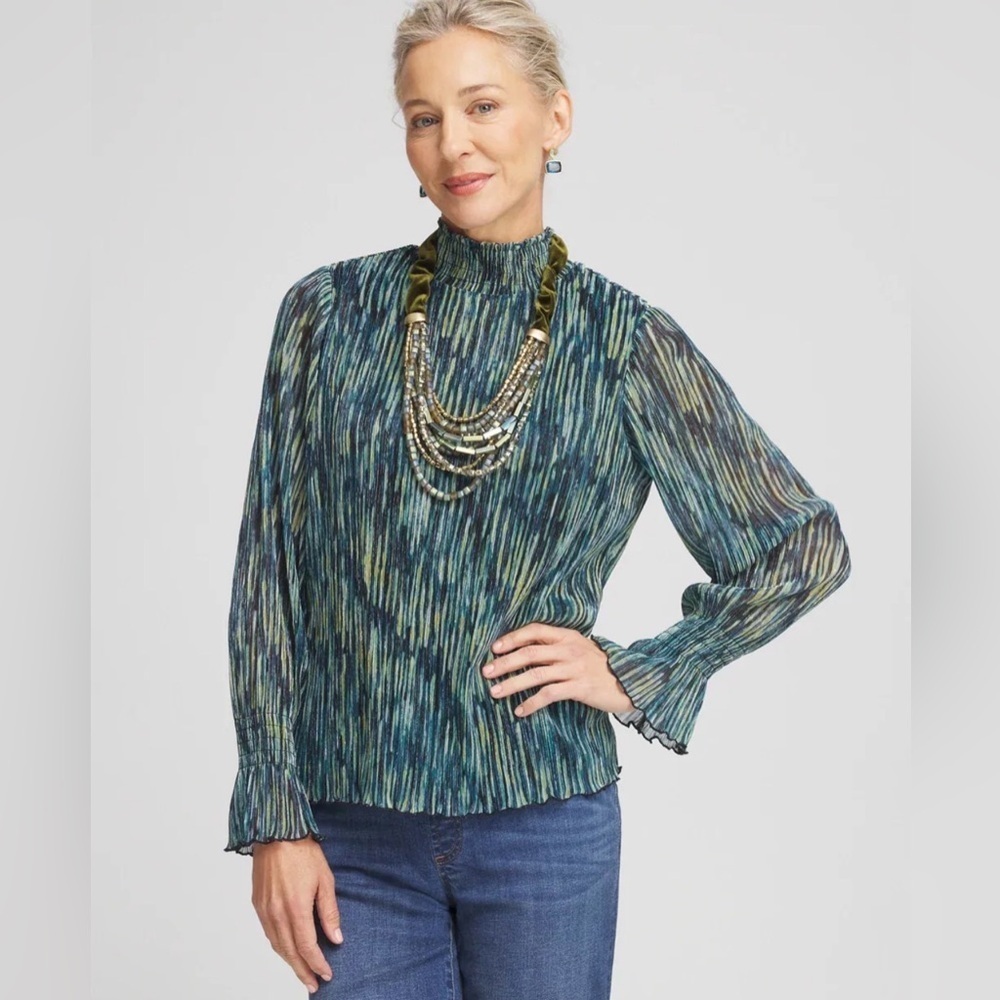 NWT Chico's Crinkle Metallic Shine Mock-Neck Top Size 4 (XXL).